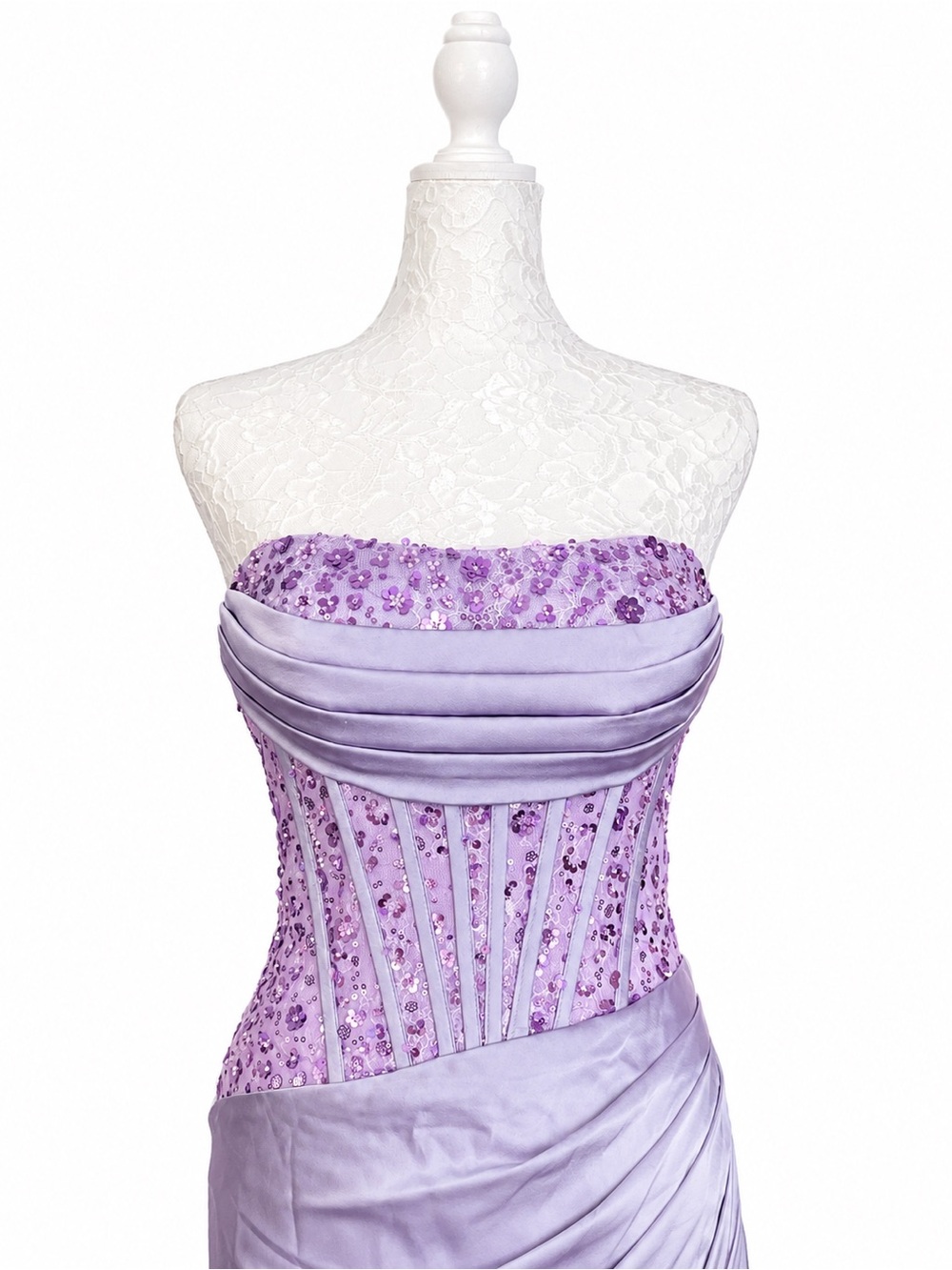 Lavender Strapless Sequin Corset Satin Maxi Gown Dress Size 0 formal party NWT - Picture 5 of 7